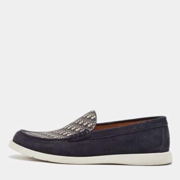 Pre Owned Dior Navy Blue/White Suede Granville Loafers Size 43