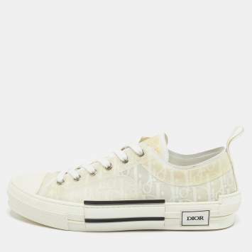 Pre Owned Dior White Oblique Mesh and Rubber B23 Low Top Sneakers Size 42