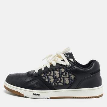 Dior Black/Beige Leather and Oblique Canvas B27 Sneakers Size 43
