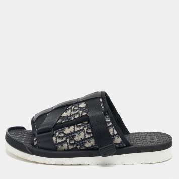 Pre Owned Dior Black Oblique Canvas Alpha Slide Sandals Size 44