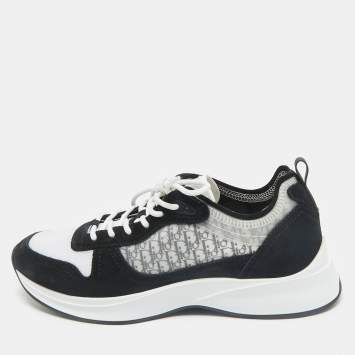 Dior Black/White Suede and Oblique Mesh B25 Sneakers Size 43