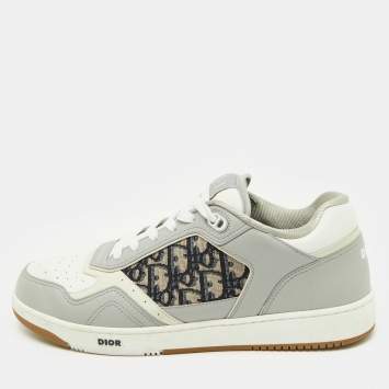 Dior White/Grey Leather and Oblique Fabric B27 Low Top Sneakers Size 45