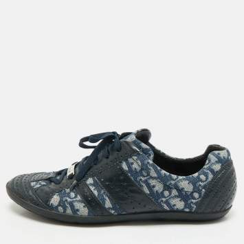 Pre Owned Dior Blue Oblique Canvas and Leather Low Top Sneakers Size 42