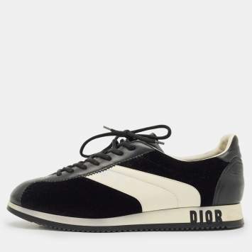 Pre Owned Dior Black/White Leather and Velvet Diorun Lace Up Sneakers Size 41