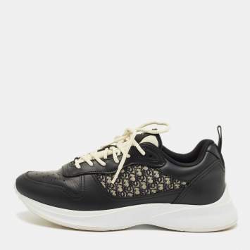 Pre Owned Dior Black/Beige Leather and Oblique Canvas B27 Sneakers Size 42