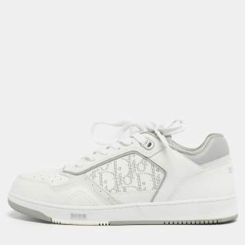 Pre Owned Dior White/Grey Oblique Leather B27 Sneakers Size 42