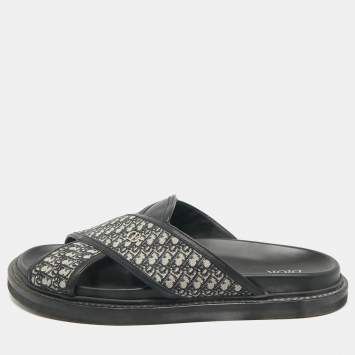 Pre Owned Dior Blue Canvas and Leather Alias Slide Sandals Size 42.5