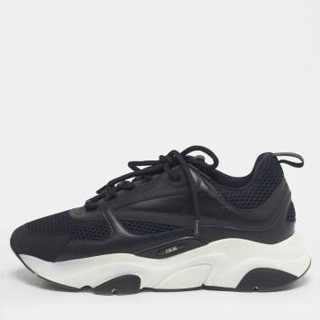 Pre Owned Dior Black Leather and Mesh B22 Lace Up Sneakers Size 44