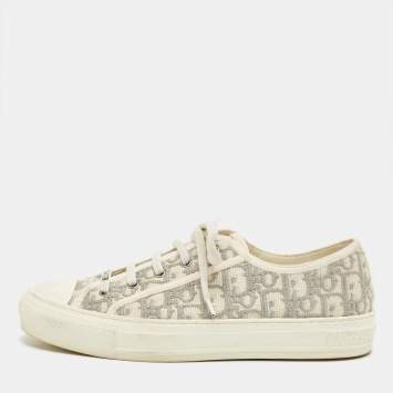 Pre Owned Dior Cream Canvas Walk'n'Dior Lace Up Sneakers Size 41