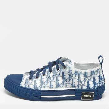 Pre Owned Dior Blue Mesh and PVC B23 Lace Up Sneakers Size 45