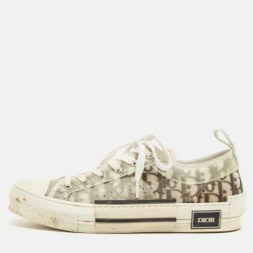 Pre Owned Dior White/Black Oblique Mesh and Rubber B23 Low Top Sneakers Size 42