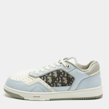 Pre Owned Dior Blue/White Leather and Oblique Fabric B27 Low Top Sneakers Size 42
