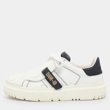 Pre Owned Dior White/Navy Blue Leather and Rubber Dior ID Lace Up Sneakers Size 40