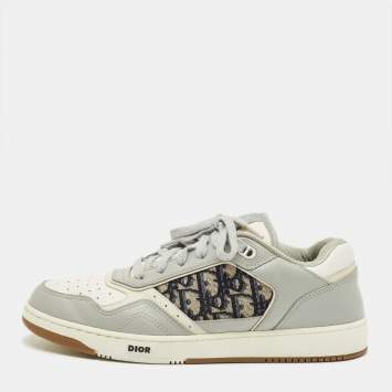 Pre Owned Dior B27 Size 44 Grey/White Leather and Oblique Fabric B27 Low  Top Sneakers