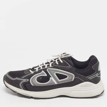 Pre Owned Dior B30 Size 45 Black/Grey Leather and Mesh Lace Up Sneakers