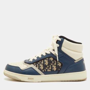 Pre Owned حذاء رياضي ديور أربطة كانفاس أزرق كحلي/أبيض وأنتريه كبار اوبتاون مقاس 42