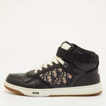 مملوكة مسبقًا Dior B27 Size 43 Black/Beige Oblique Canvas and Leather High Top Sneakers
