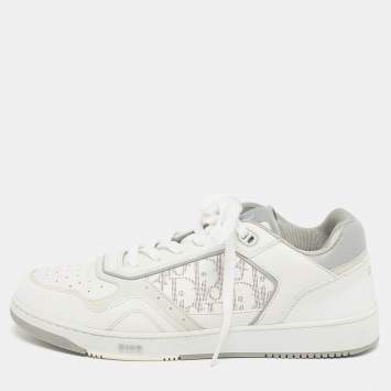 Pre Owned Dior B27 Size 43.5 White Oblique Leather Lace Up Sneakers