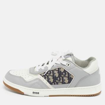 مملوكة مسبقًا حذاء رياضي ديور رمادي/أبيض جاكار مائل وجلد مقاس 38