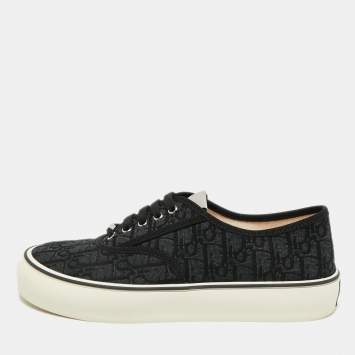 مملوكة مسبقًا Dior Saltwind Size 45 Black/Dark Grey Oblique Jacquard Low Top Sneakers