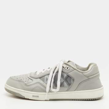 Pre Owned Dior B27 Size 44 Grey Leather CD Diamond Print Low Top Sneakers