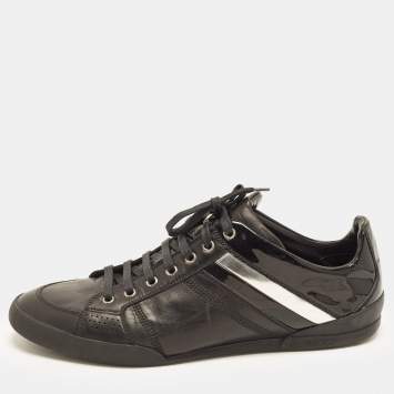 Pre Owned Dior Size 44.5 Black Leather and Patent Leather Lace Up Sneakers