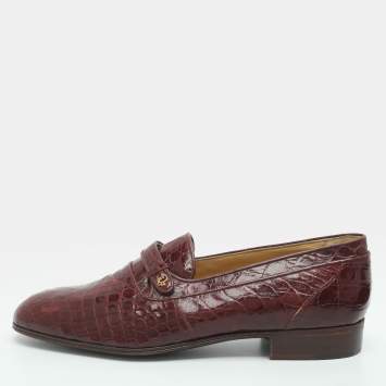 Pre Owned Dior Size 42 Red Alligator Leather Vintage Loafers
