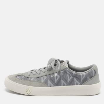 Pre Owned Dior B101 Size 43 Grey Leather and Suede Lace Up Sneakers
