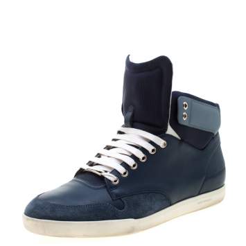 Pre Owned Dior Blue/White Leather High Top Sneaker Size 41