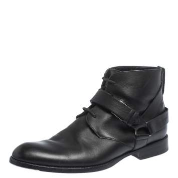 Pre Owned Dior Black Leather Buckle Detail Ankle Boots Size 40.5