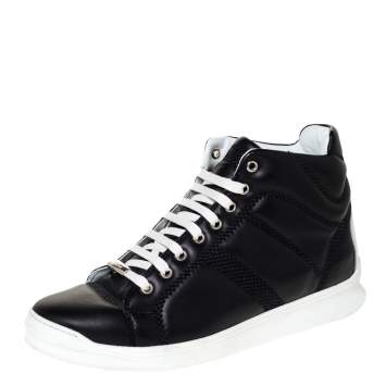 Pre Owned Dior Black Leather Lace High Top Sneakers Size 41