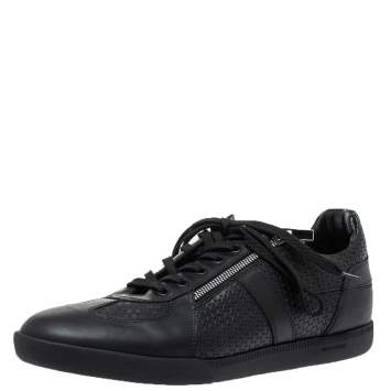 Pre Owned Dior Black Embossed Leather Side Zip Lace Low Top Sneakers Size 44