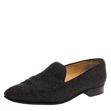 Pre Owned Dior Black Stingray Embossed Leather Vintage Smoking Slippers Size 43.5