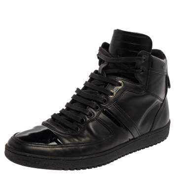 Pre Owned Dior Black Leather And Patent High Top Sneakers Size 40