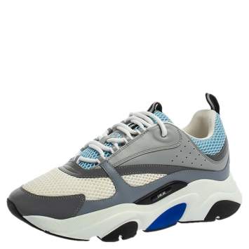 Pre Owned Dior Homme White/Grey/Blue Leather And Mesh Lace Up Sneakers Size 43