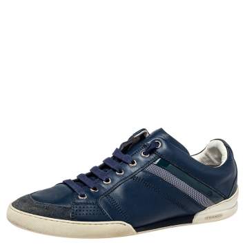 Pre Owned Dior Blue Leather And Suede Low Top Sneakers Size 39.5