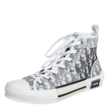 Pre Owned Dior White/Black Oblique Mesh B23 High Top Sneakers Size 42