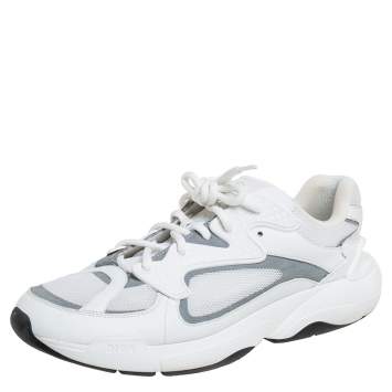 Pre Owned Dior White/Silver Mesh And Leather B24 Sneakers Size 43