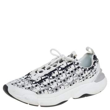 Pre Owned Dior White/Black Oblique Cannage Neoprene And Rubber B24 Low Top Sneakers Size 43
