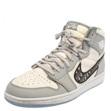 Jordan x Dior Grey/White Leather Air Jordan 1 Retro High Top Sneakers Size 46