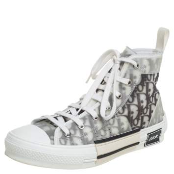 Pre Owned Dior White/Grey Oblique Mesh B23 High Top Sneakers Size 40