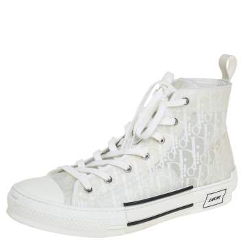 Pre Owned Dior White Oblique Mesh And PVC B23 High Top Sneakers Size 45