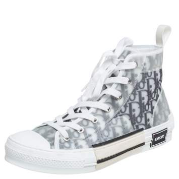 Pre Owned Dior White/Grey Oblique Mesh B23 High Top Sneakers Size 41
