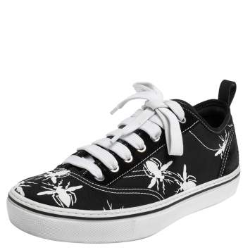 Pre Owned Dior Black/White Bee Print Canvas and Suede Lace Up Sneakers Size 41