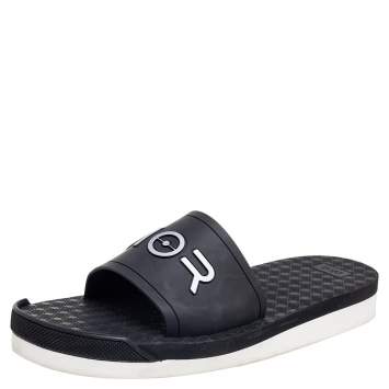 Pre Owned Dior Black Rubber Logo Slide Sandals Size 42