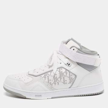 Pre Owned Dior White/Grey Leather B27 High Top Sneakers Size 46