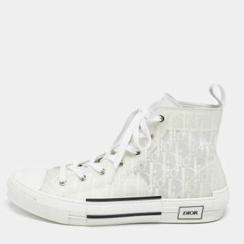 Pre Owned Dior White Oblique Mesh And PVC B23 High Top Sneakers Size 46.5