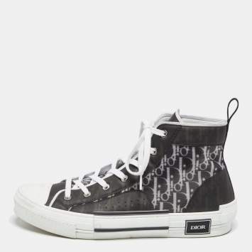 Pre Owned Dior Black/White Oblique Mesh And PVC B23 High Top Sneakers Size 46