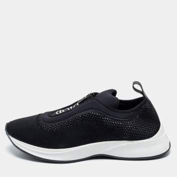 Pre Owned Dior Black Knit Fabric and Neoprene B25 Slip On Sneakers Size 44