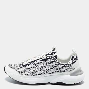 Pre Owned Dior White/Black Oblique Cannage Neoprene and Rubber B24 Low-Top Sneakers Size 46 